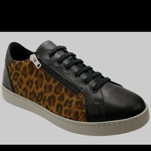 Leopard & Black Leather Women Sneakers, Elisa, Wide. David Tate, Italy Made.